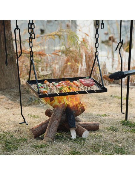 Soporte de Parrilla Plegable REDCAMP con Ganchos y Parrilla de Hierro Soporte de Parrilla Plegable REDCAMP con Ganchos y Parrilla de Hierro