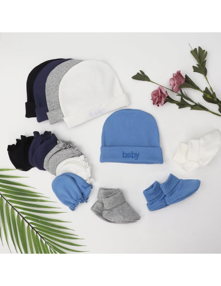 Conjunto de gorros, manoplas y calcetines AQOKKA para bebés 0-6 meses Conjunto de gorros, manoplas y calcetines AQOKKA para bebés 0-6 meses