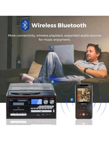 Tocadiscos Retro Jorlai T408 9 en 1 Bluetooth CD Radio AM/FM