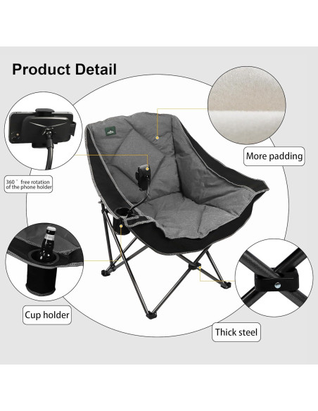 Silla de Camping Plegable Northroad Acolchada 136 kg Negra Silla de Camping Plegable Northroad Acolchada 136 kg Negra