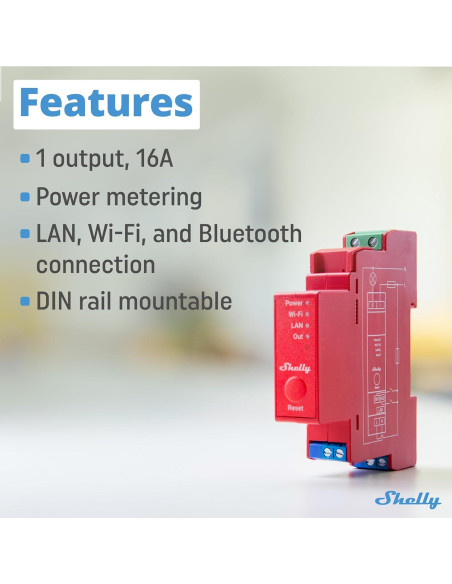 Interruptor inteligente Shelly Pro 1PM | Wi-Fi y LAN | 16A Interruptor inteligente Shelly Pro 1PM | Wi-Fi y LAN | 16A