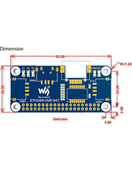 HAT Ethernet USB HUB Waveshare para Raspberry Pi 4B 3B+ 3B 2B HAT Ethernet USB HUB Waveshare para Raspberry Pi 4B 3B+ 3B 2B