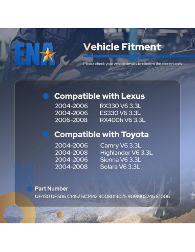 Paquete de 6 Bobinas de Encendido ENA V6 3.3L Compatible Toyota/Lexus