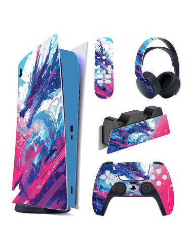 Calcomanías Vinilo PlayVital para PS5 Edición Digital - Dragón Neón