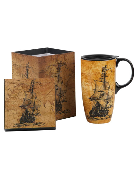 Taza de Cerámica Topadorn 500ml con Tapa y Asa Vintage Taza de Cerámica Topadorn 500ml con Tapa y Asa Vintage