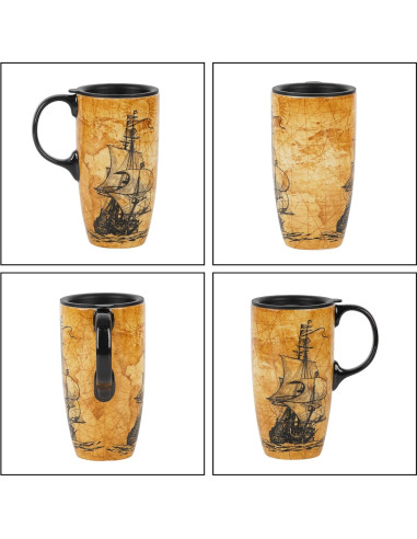Taza de Cerámica Topadorn 500ml con Tapa y Asa Vintage