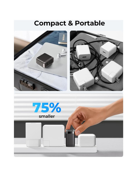 Cargador Rápido MUNBYN 100W GaN III 3 Puertos USB-C Plegable Cargador Rápido MUNBYN 100W GaN III 3 Puertos USB-C Plegable