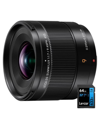 Lente Panasonic Leica DG Summilux 9mm f/1.7 ASPH + Tarjeta 64GB