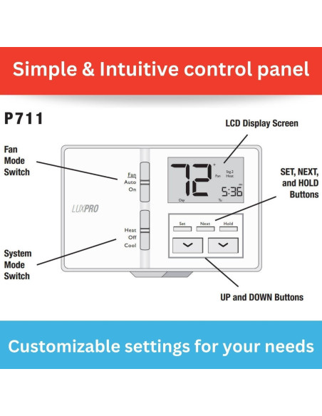 Termostato Programable LUX P711 para Aire Acondicionado y Calefacción Termostato Programable LUX P711 para Aire Acondicionado y Calefacción