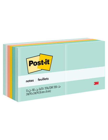 Notas Adhesivas Post-it 7.6x7.6 cm, 12 Blocs, Colección Cafetería Playa Notas Adhesivas Post-it 7.6x7.6 cm, 12 Blocs, Colección Cafetería Playa