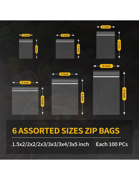 600 Mini Bolsas Plásticas Re sellables Bonison - 6 Tamaños Variados 600 Mini Bolsas Plásticas Re sellables Bonison - 6 Tamaños Variados