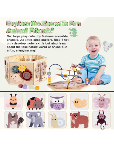 Cubo de Actividad 7-en-1 aiwo de Madera para Niños 1-3 Años