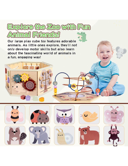 Cubo de Actividad 7-en-1 aiwo de Madera para Niños 1-3 Años Cubo de Actividad 7-en-1 aiwo de Madera para Niños 1-3 Años