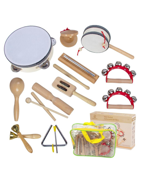 Juego de Instrumentos Musicales de Madera KIDSTOYLAND 16 Piezas Juego de Instrumentos Musicales de Madera KIDSTOYLAND 16 Piezas