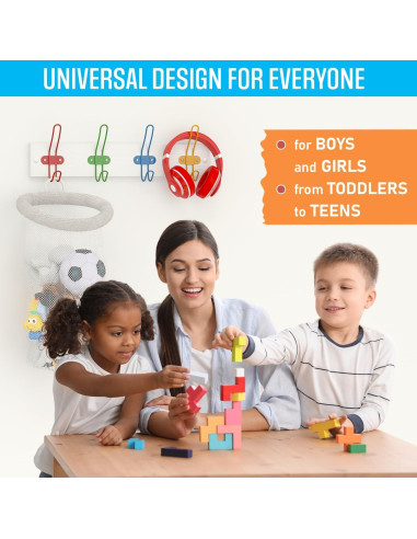 Perchero de Pared para Niños Tibres - 4 Ganchos Coloridos de Madera