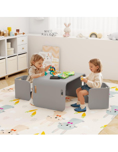 Conjunto de Mesa y Sillas para Niños Costzon - Madera, Gris 2