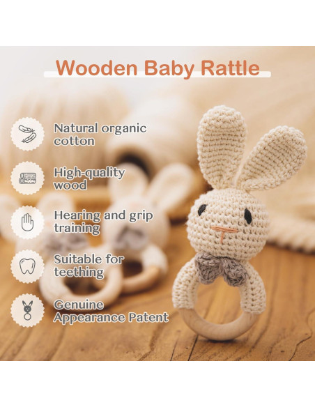 Sonajero de Madera Conejo de Crochet Bopoobo para Bebés Sonajero de Madera Conejo de Crochet Bopoobo para Bebés