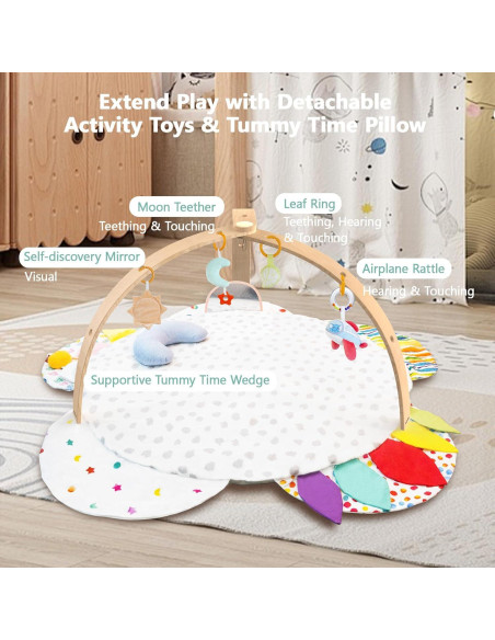 Gimnasio de Juego para Bebés con Alfombra Lavable - Madera Gimnasio de Juego para Bebés con Alfombra Lavable - Madera