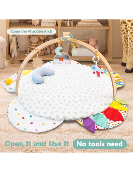 Gimnasio de Juego para Bebés con Alfombra Lavable - Madera Gimnasio de Juego para Bebés con Alfombra Lavable - Madera