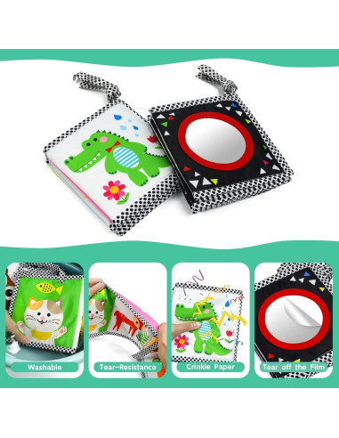 Libros Suaves para Bebés OKOOKO 2PCS Blanco y Negro + Colorido