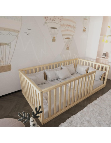 Cama Montessori de Suelo Pequeña 132x70 cm Madera Pino