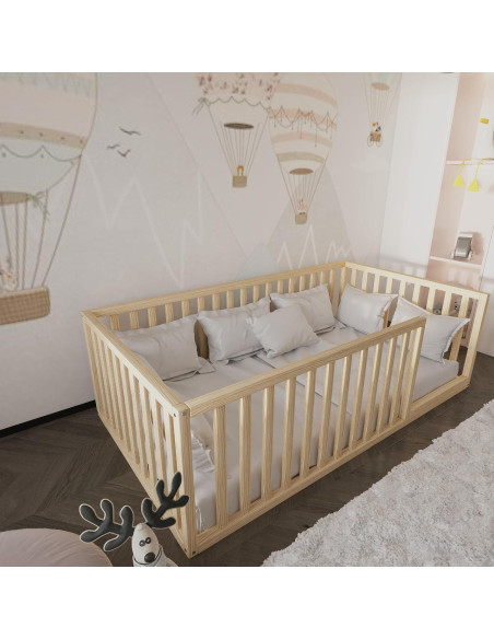 Cama Montessori de Suelo Pequeña 132x70 cm Madera Pino Cama Montessori de Suelo Pequeña 132x70 cm Madera Pino