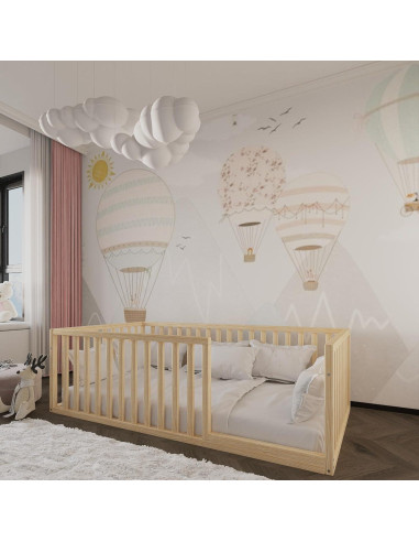 Cama Montessori de Suelo Pequeña 132x70 cm Madera Pino