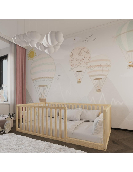 Cama Montessori de Suelo Pequeña 132x70 cm Madera Pino Cama Montessori de Suelo Pequeña 132x70 cm Madera Pino