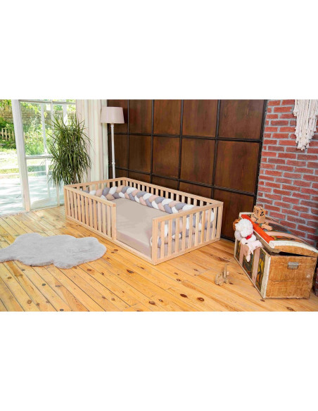 Cama Montessori de Suelo Pequeña 132x70 cm Madera Pino Cama Montessori de Suelo Pequeña 132x70 cm Madera Pino