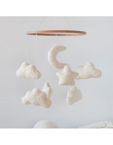 Móvil de Cuna Neutro Boho Goukurlsma Luna y Nubes 23cm