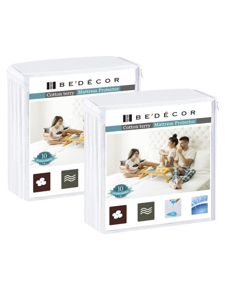 Protector de Colchón Bedecor 2 Paquetes Queen Algodón Impermeable Protector de Colchón Bedecor 2 Paquetes Queen Algodón Impermeable
