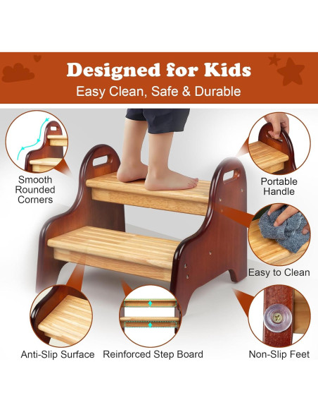 Escalón de 2 Pasos StrongTek de Madera de Caucho para Niños Escalón de 2 Pasos StrongTek de Madera de Caucho para Niños
