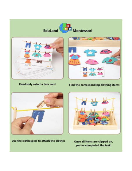 Juego Educativo de Colgar Ropa Eduland Montessori para Niños Juego Educativo de Colgar Ropa Eduland Montessori para Niños