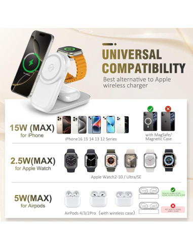 Cargador Inalámbrico Plegable 3 en 1 para iPhone y Apple Watch