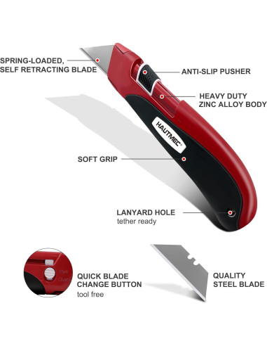 Cuchillo de Utilidad Retráctil HAUTMEC HT0195 - Doble Seguridad