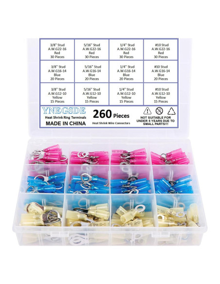 Kit de Conectores de Anillo Termoretráctil YNEGSDE 260PCS Kit de Conectores de Anillo Termoretráctil YNEGSDE 260PCS