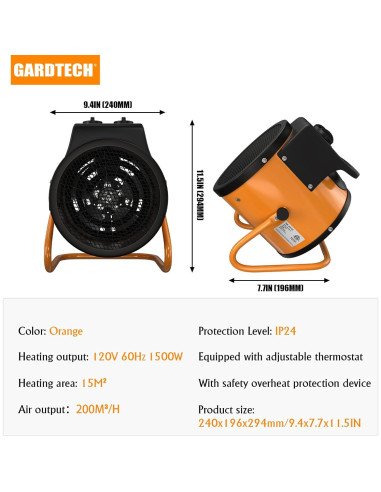 Calentador de Invernadero Gardtech 1500W con Termostato Digital