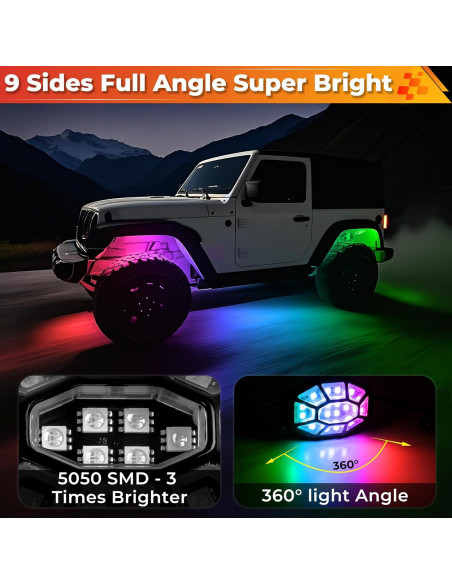 Luces de Rocas RGB Auto Buero 8 Pods 162 LEDs Impermeables Luces de Rocas RGB Auto Buero 8 Pods 162 LEDs Impermeables