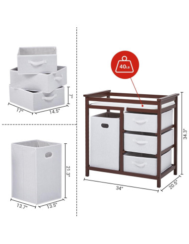 Mesa de Cambio de Bebé de Madera con 3 Cestas de Almacenamiento