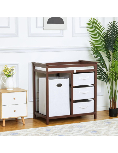 Mesa de Cambio de Bebé de Madera con 3 Cestas de Almacenamiento Mesa de Cambio de Bebé de Madera con 3 Cestas de Almacenamiento