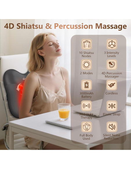 Masajeador de Espalda Shiatsu Belhope con Calor Inalámbrico 4D Masajeador de Espalda Shiatsu Belhope con Calor Inalámbrico 4D