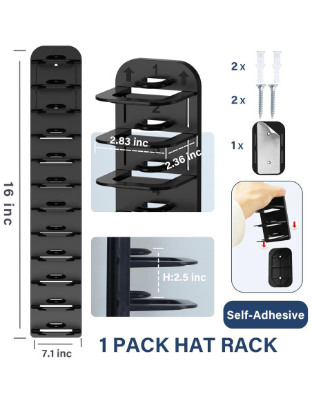 Organizador de Sombreros PHAIN para 12 Gorras, Montaje en Pared Organizador de Sombreros PHAIN para 12 Gorras, Montaje en Pared