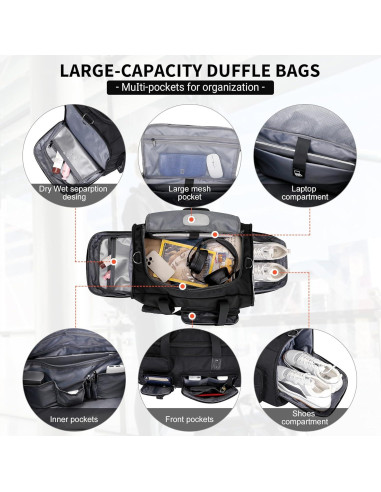 Bolsa de Viaje Duffel WITZMAN 3 en 1 para Hombres Negra