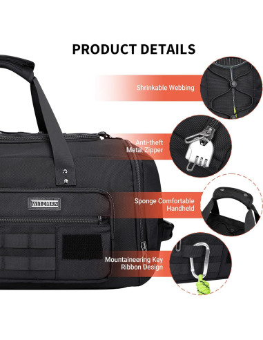 Bolsa de Viaje Duffel WITZMAN 3 en 1 para Hombres Negra