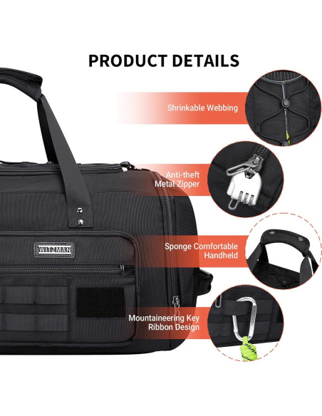 Bolsa de Viaje Duffel WITZMAN 3 en 1 para Hombres Negra Bolsa de Viaje Duffel WITZMAN 3 en 1 para Hombres Negra