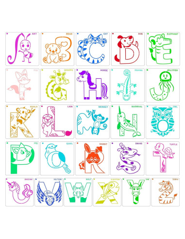 Plantillas de Letras de Animales Kaemi - 26 Pcs Reutilizables