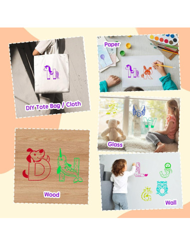 Plantillas de Letras de Animales Kaemi - 26 Pcs Reutilizables