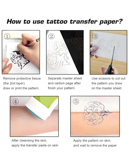 Papel de Transferencia de Tatuaje Rayyl - 50 Hojas A4 4-Capas Papel de Transferencia de Tatuaje Rayyl - 50 Hojas A4 4-Capas