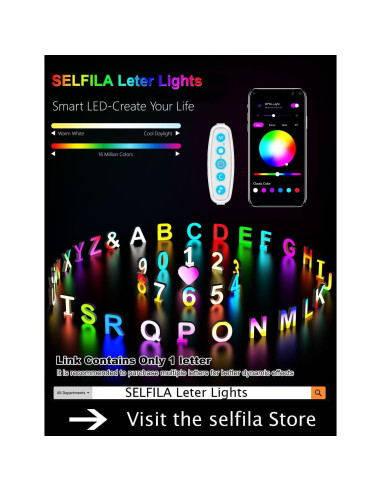 Letras de Neón Personalizadas SELFILA 15.24 cm RGB para Decoración