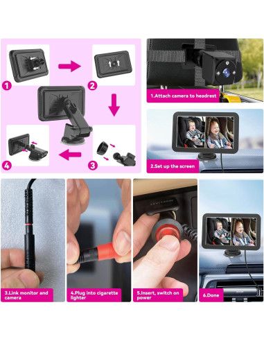 Cámara de Auto para Bebés MHCABSR Doble 7" 1080P con Visión Nocturna